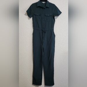 Skies Are Blue Dark Green Utility Short Sleeve Jumpsuit In Size Small
